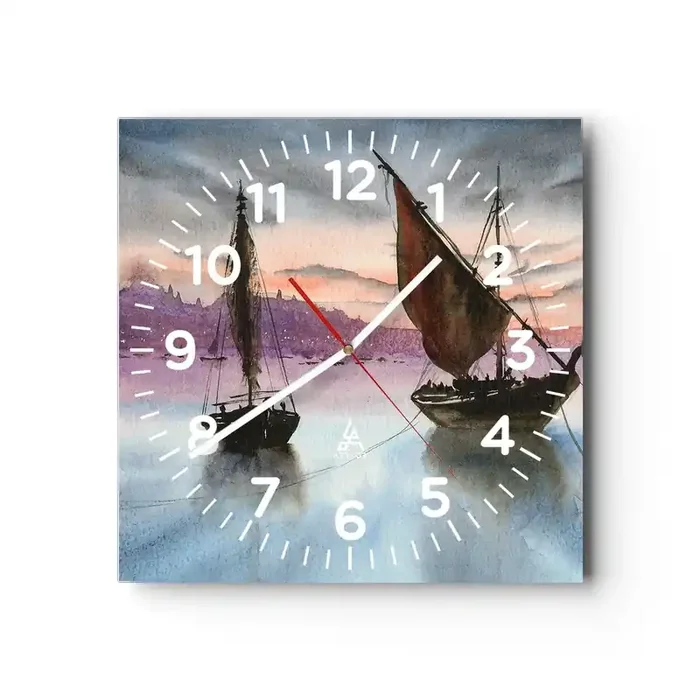 Reloj de pared – Reloj de vidrio – Atardecer en el puerto – 30×30 cm
