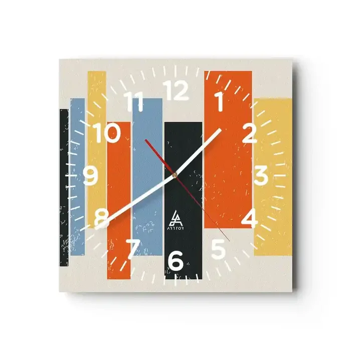 Reloj de pared – Reloj de vidrio – Barras multicolor – 30×30 cm