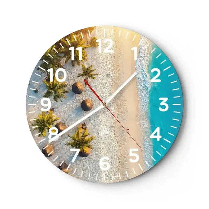 Reloj de pared – Reloj de vidrio – Bienvenidos al paraíso – 30×30 cm