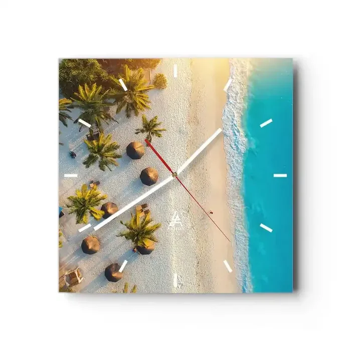 Reloj de pared – Reloj de vidrio – Bienvenidos al paraíso – 40×40 cm