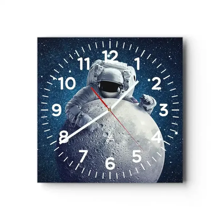 Reloj de pared – Reloj de vidrio – Bromista espacial – 30×30 cm