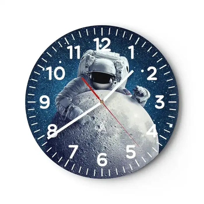 Reloj de pared – Reloj de vidrio – Bromista espacial – 30×30 cm