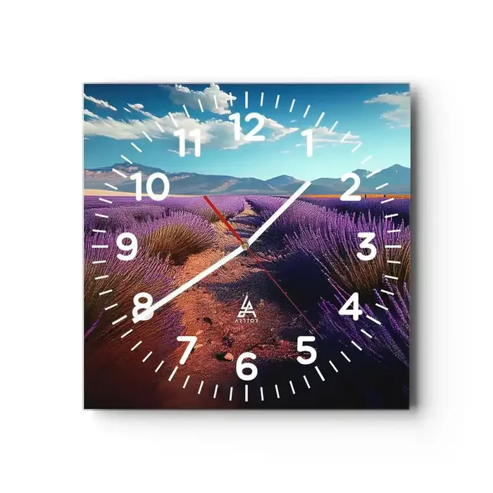 Reloj de pared – Reloj de vidrio – Campos fragantes – 30×30 cm