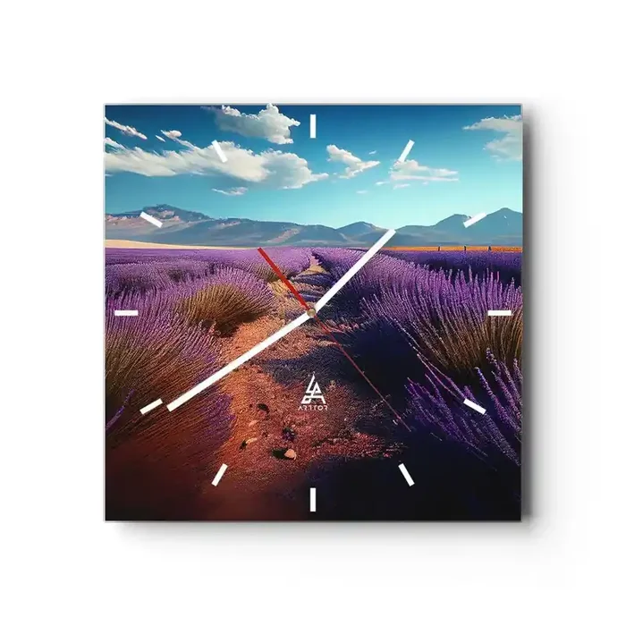 Reloj de pared – Reloj de vidrio – Campos fragantes – 40×40 cm