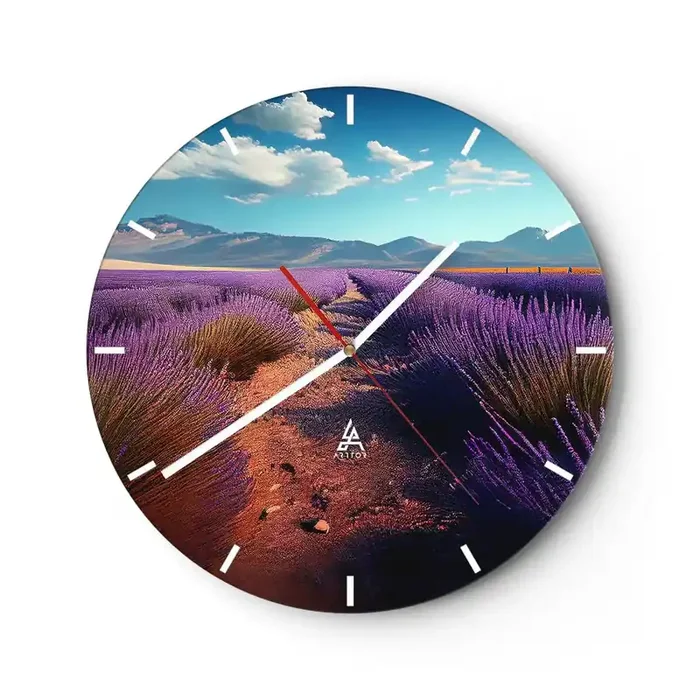 Reloj de pared – Reloj de vidrio – Campos fragantes – 40×40 cm