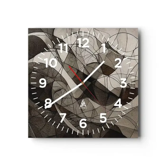 Reloj de pared – Reloj de vidrio – Circulación en colores tierra – 40×40 cm