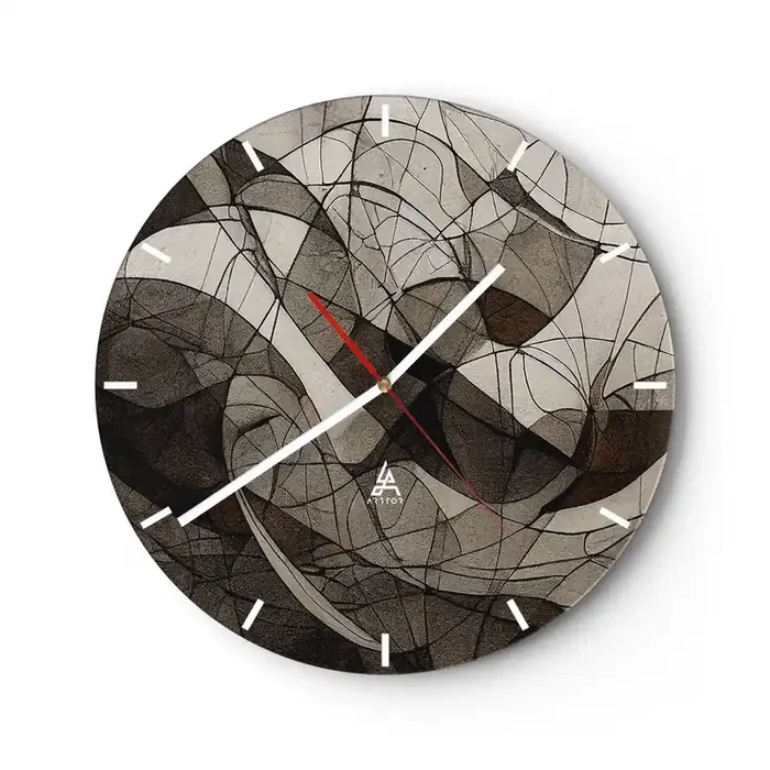 Reloj de pared – Reloj de vidrio – Circulación en colores tierra – 40×40 cm