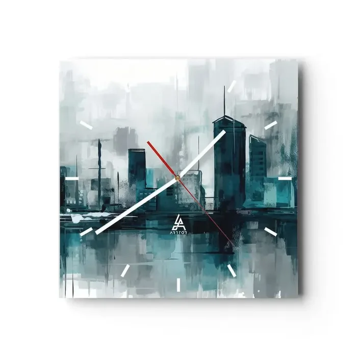 Reloj de pared – Reloj de vidrio – Ciudad color lluvia – 40×40 cm