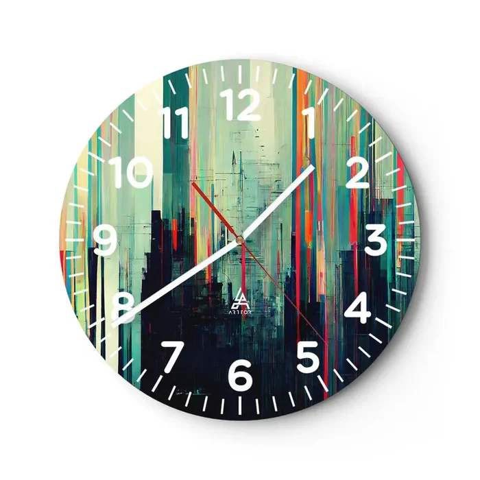 Reloj de pared – Reloj de vidrio – Ciudad futurista – 30×30 cm
