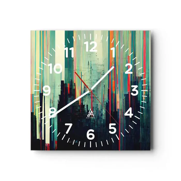 Reloj de pared – Reloj de vidrio – Ciudad futurista – 30×30 cm