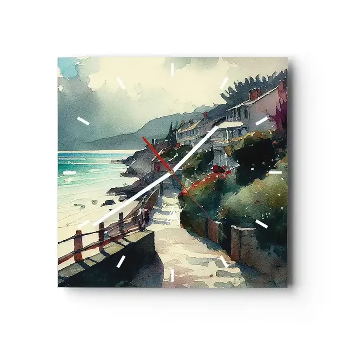 Reloj de pared – Reloj de vidrio – Ciudad mediterránea – 40×40 cm