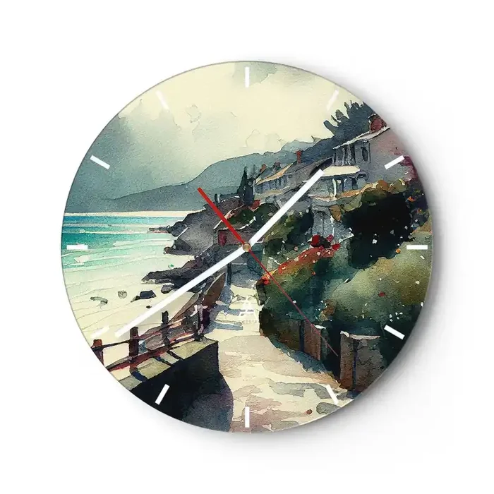 Reloj de pared – Reloj de vidrio – Ciudad mediterránea – 40×40 cm