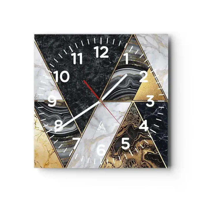 Reloj de pared – Reloj de vidrio – Collage de piedras – 30×30 cm