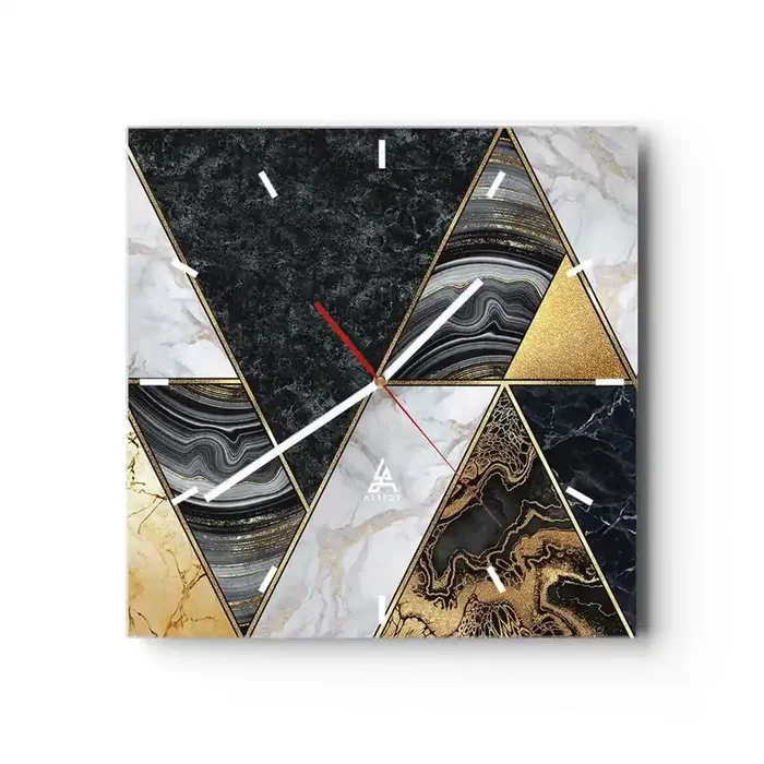 Reloj de pared – Reloj de vidrio – Collage de piedras – 40×40 cm