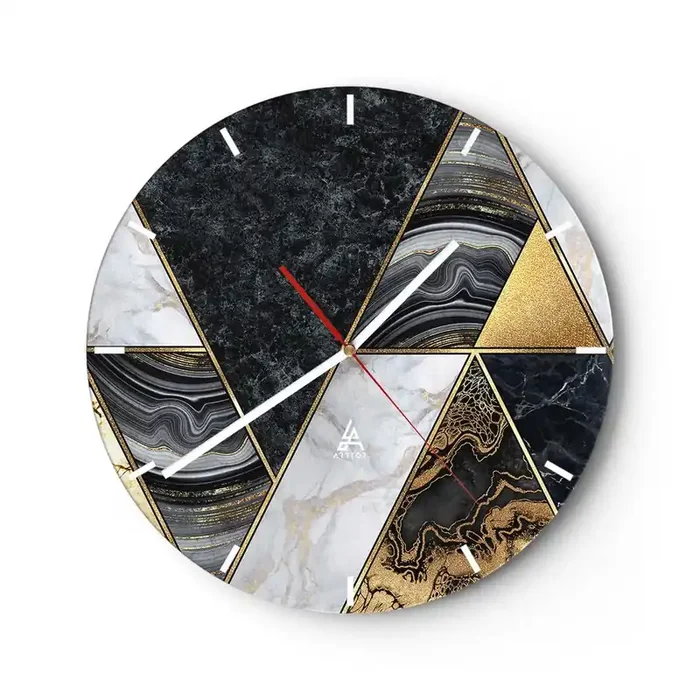 Reloj de pared – Reloj de vidrio – Collage de piedras – 40×40 cm