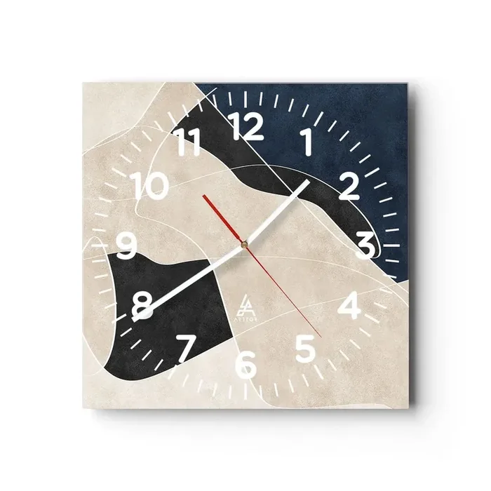 Reloj de pared – Reloj de vidrio – Composición abstracta – contraste de colores – 30×30 cm