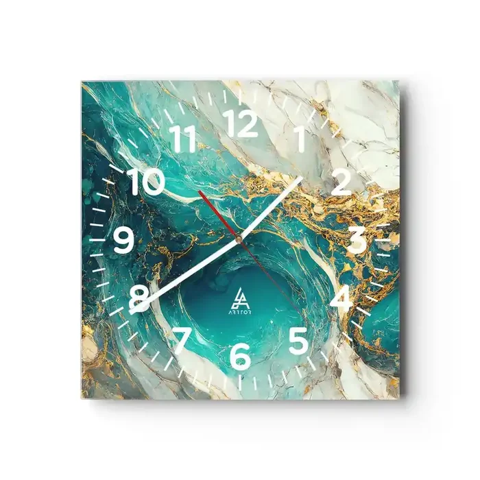 Reloj de pared – Reloj de vidrio – Composición con vetas de oro – 30×30 cm