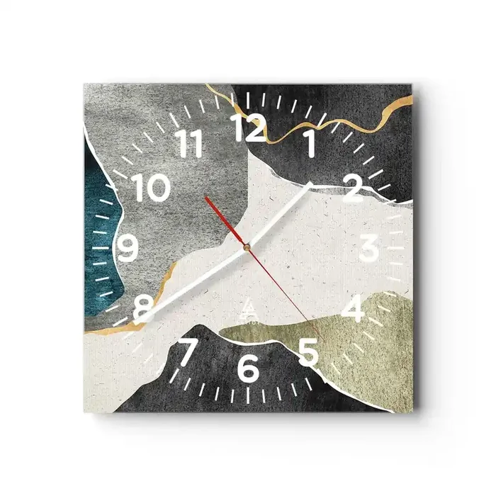 Reloj de pared – Reloj de vidrio – Composición en mosaico con una hebra de oro – 30×30 cm