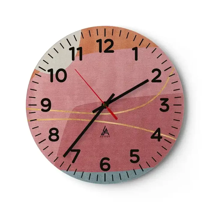 Reloj de pared – Reloj de vidrio – Composición en pastel con hilos de oro – 30×30 cm