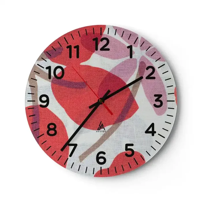 Reloj de pared – Reloj de vidrio – Composición floral en rosa – 40×40 cm