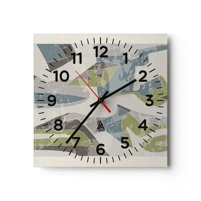 Reloj de pared – Reloj de vidrio – Composición tras vidriera – 30×30 cm