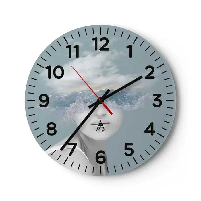 Reloj de pared – Reloj de vidrio – Con la cabeza en las nubes – 30×30 cm