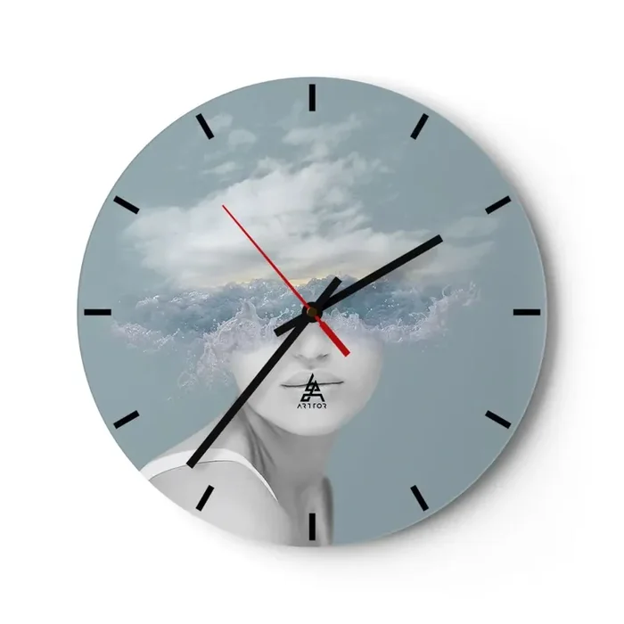 Reloj de pared – Reloj de vidrio – Con la cabeza en las nubes – 40×40 cm