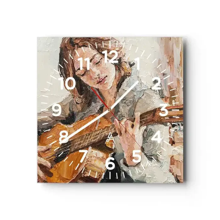 Reloj de pared – Reloj de vidrio – Concierto de guitarra y corazón joven – 30×30 cm