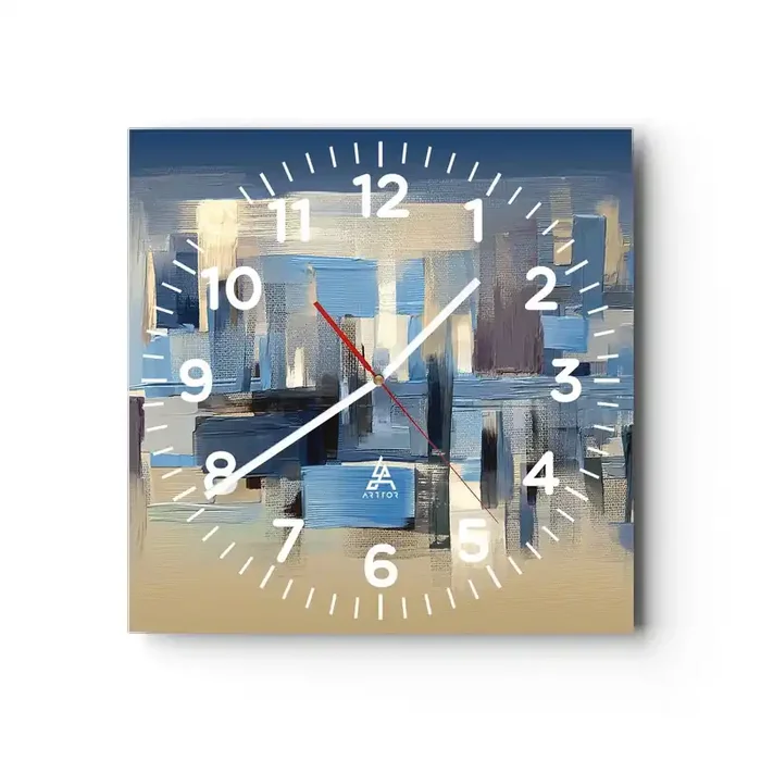 Reloj de pared – Reloj de vidrio – Construcción azul – 30×30 cm