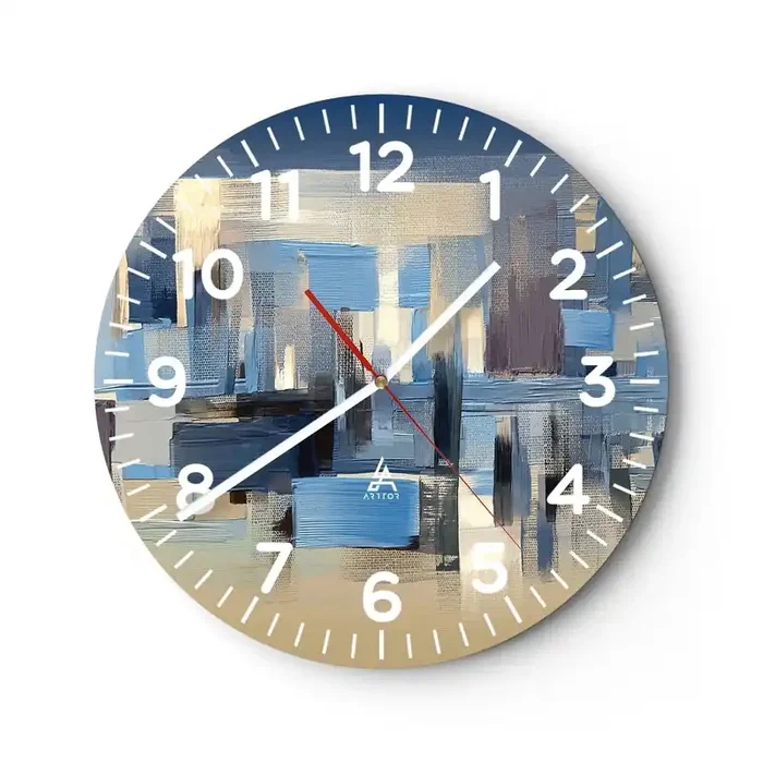 Reloj de pared – Reloj de vidrio – Construcción azul – 30×30 cm