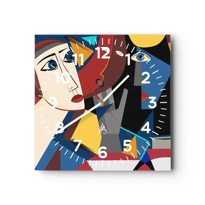 Reloj de pared – Reloj de vidrio – Conversación cubista – 30×30 cm