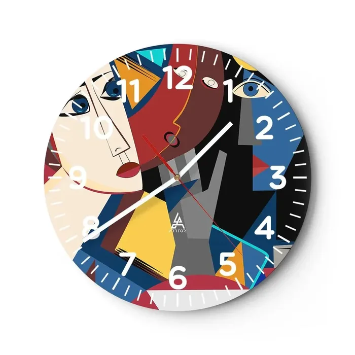 Reloj de pared – Reloj de vidrio – Conversación cubista – 30×30 cm