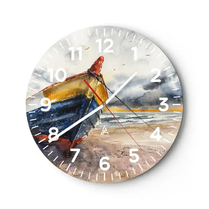 Reloj de pared – Reloj de vidrio – Descansando en la orilla – 30×30 cm