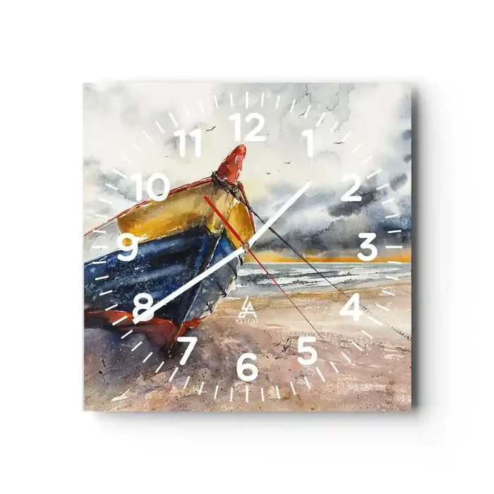 Reloj de pared – Reloj de vidrio – Descansando en la orilla – 40×40 cm
