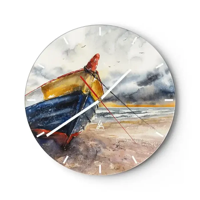 Reloj de pared – Reloj de vidrio – Descansando en la orilla – 40×40 cm