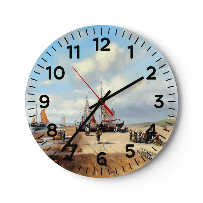 Reloj de pared – Reloj de vidrio – Después de una pesca exitosa – 40×40 cm