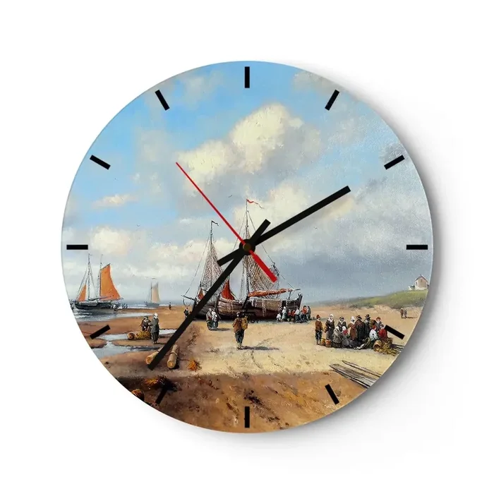 Reloj de pared – Reloj de vidrio – Después de una pesca exitosa – 40×40 cm