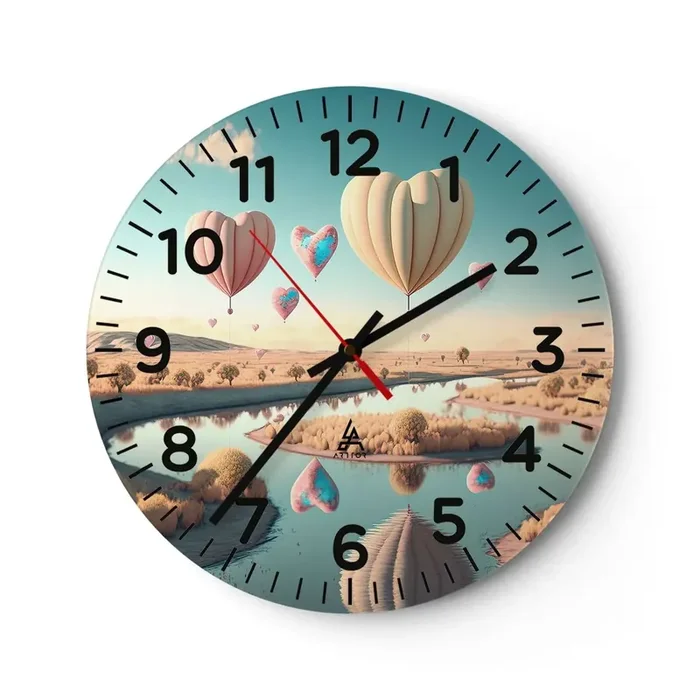 Reloj de pared – Reloj de vidrio – El amor te hace volar – 30×30 cm