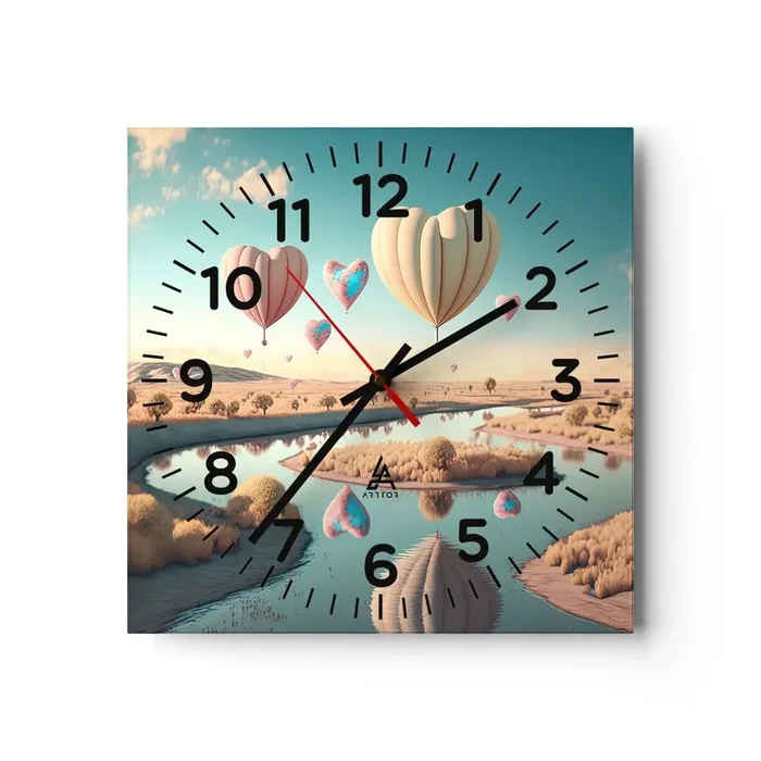 Reloj de pared – Reloj de vidrio – El amor te hace volar – 40×40 cm