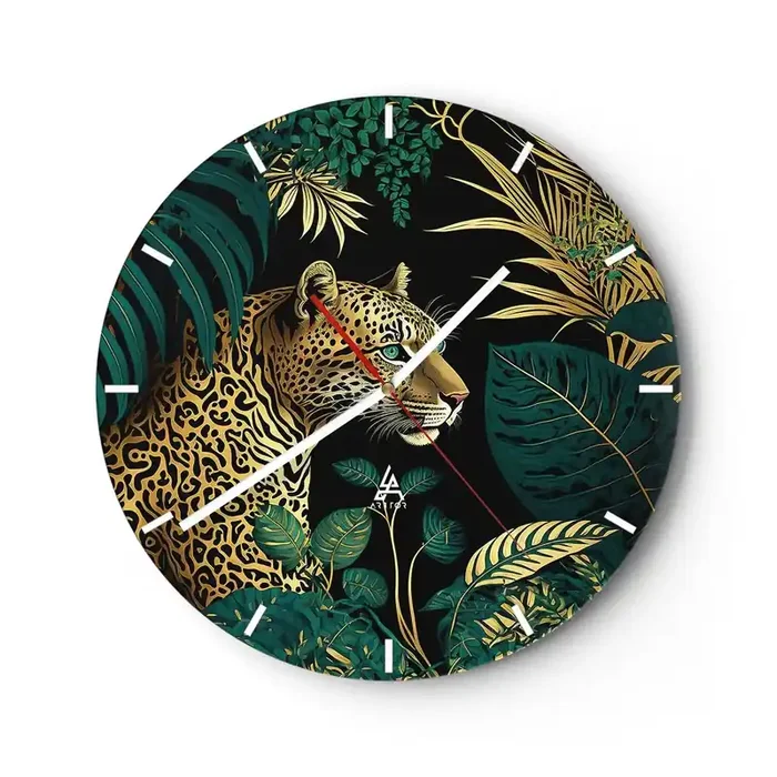 Reloj de pared – Reloj de vidrio – El anfitrión en la jungla – 40×40 cm