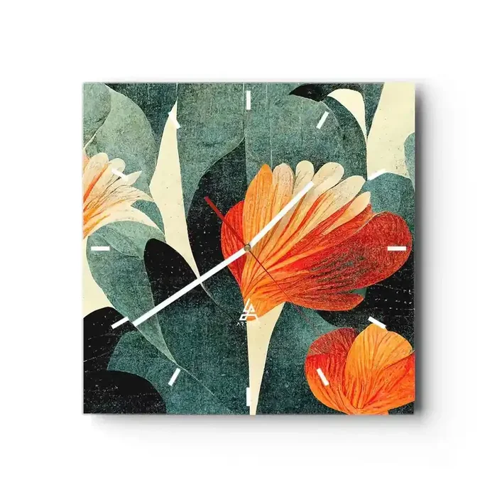 Reloj de pared – Reloj de vidrio – El calor del trópico y el frescor del verdor – 40×40 cm