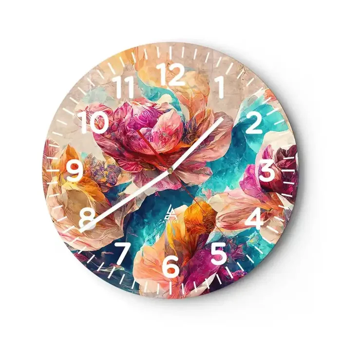 Reloj de pared – Reloj de vidrio – El colorido esplendor de un ramo – 30×30 cm