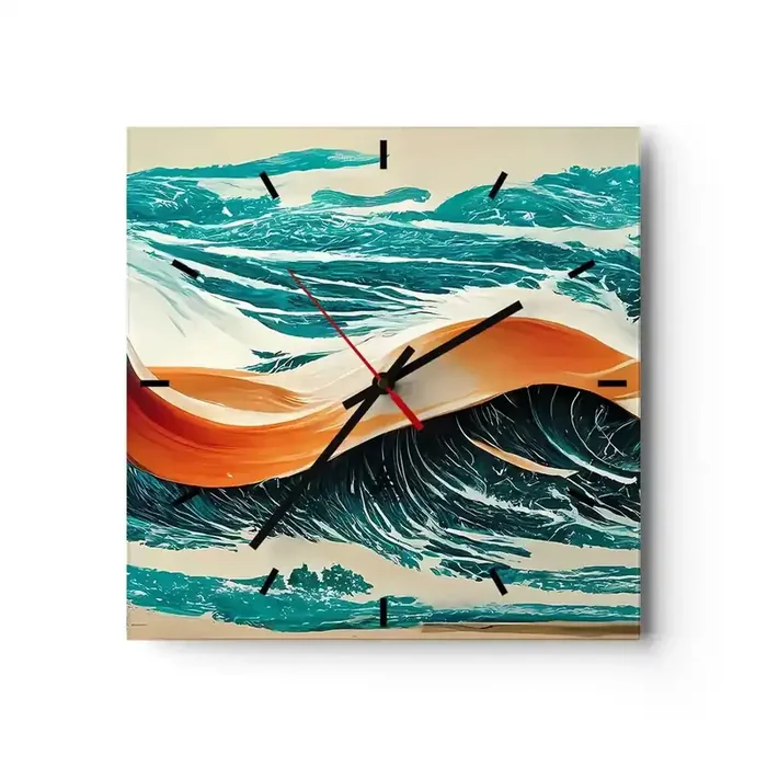 Reloj de pared – Reloj de vidrio – El sueño de un surfista – 40×40 cm