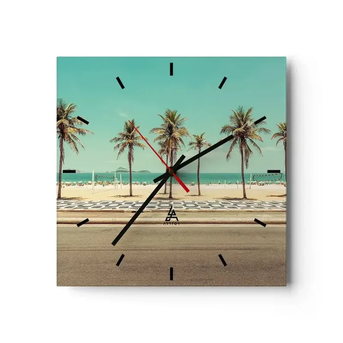 Reloj de pared – Reloj de vidrio – En la playa – 40×40 cm