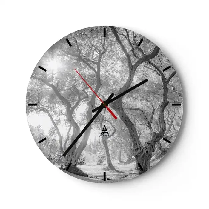 Reloj de pared – Reloj de vidrio – En un olivar – 40×40 cm