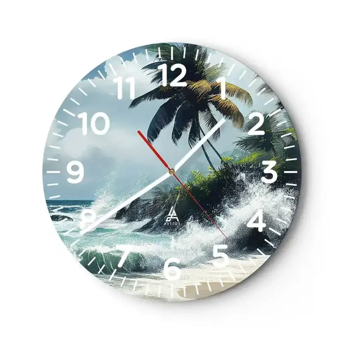 Reloj de pared – Reloj de vidrio – En una costa tropical – 40×40 cm