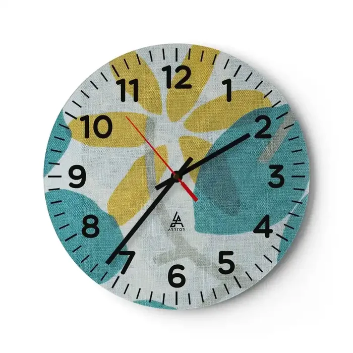 Reloj de pared – Reloj de vidrio – Entre hojas azules – 30×30 cm
