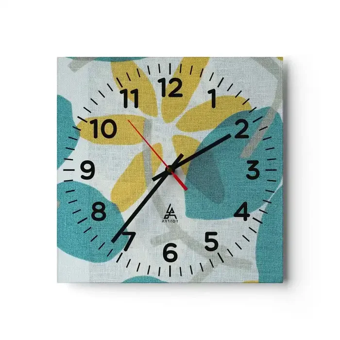 Reloj de pared – Reloj de vidrio – Entre hojas azules – 40×40 cm