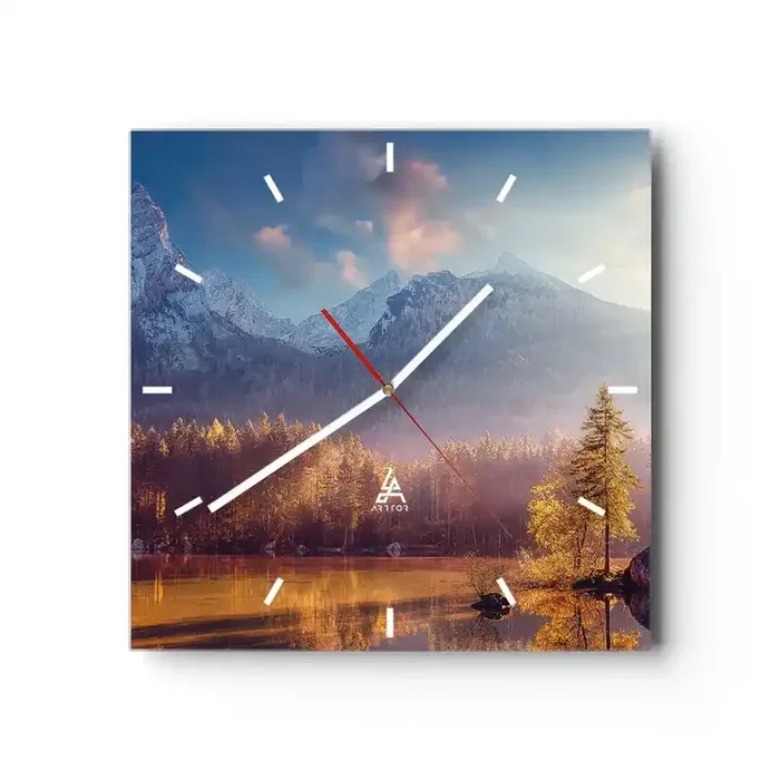 Reloj de pared – Reloj de vidrio – Entre las montañas y los valles – 40×40 cm