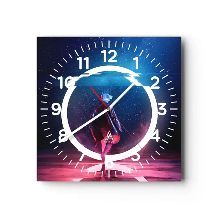Reloj de pared – Reloj de vidrio – Entre mundos – 40×40 cm